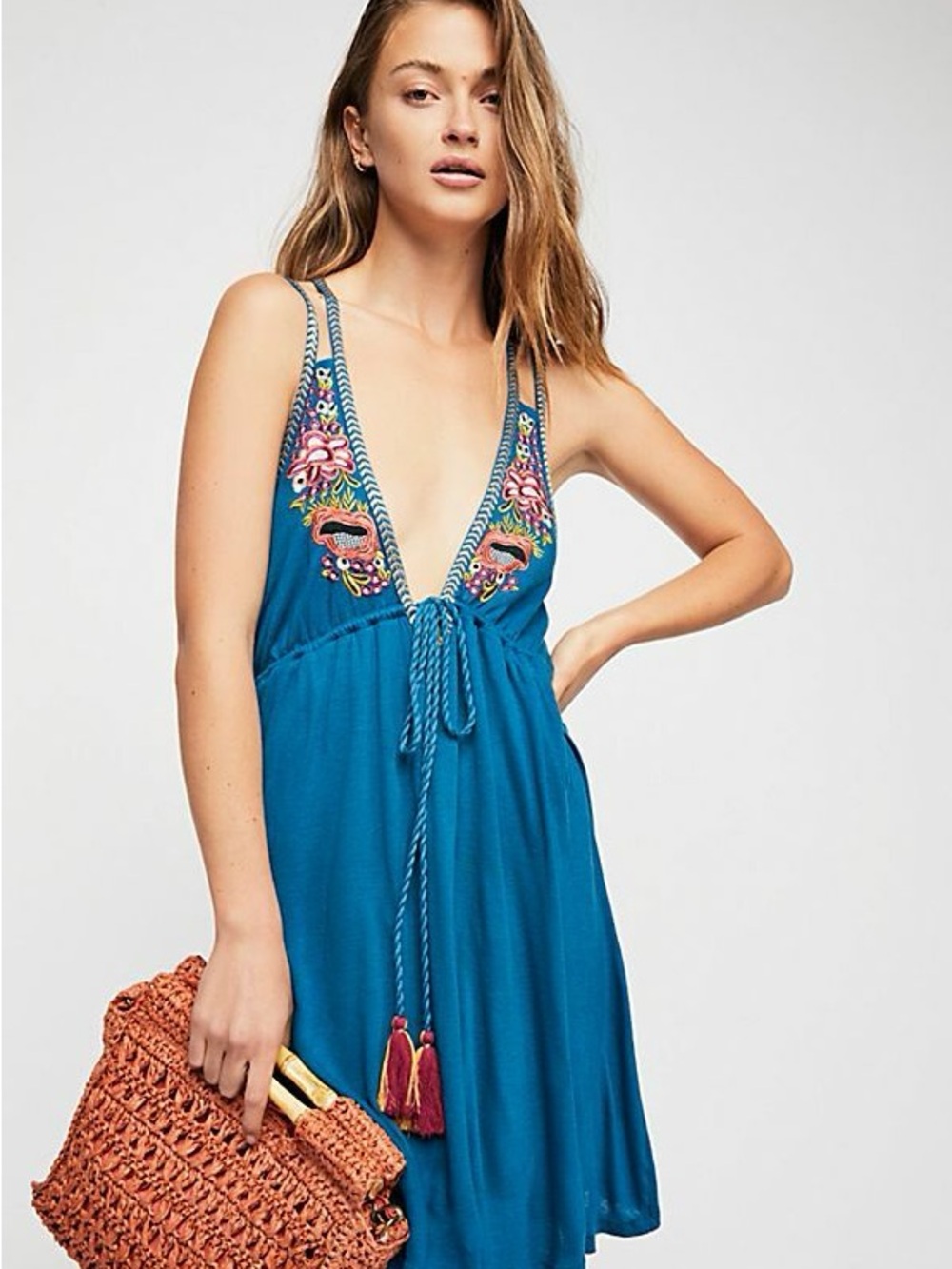 Free People Lovers Cove Embroidered Tassel Mini Dress Size M